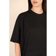 Zinde LIFE P-005478-KADIN 100% Pamuklu Oversize  Kısa Kol T-Shirt-Siyah