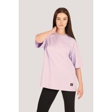 Zinde LIFE P-005478-KADIN 100% Pamuklu Oversize  Kısa Kol T-Shirt-Lila