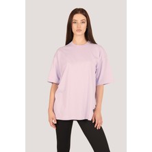 Zinde LIFE P-005478-KADIN 100% Pamuklu Oversize  Kısa Kol T-Shirt-Lila