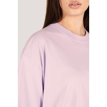 Zinde LIFE P-005478-KADIN 100% Pamuklu Oversize  Kısa Kol T-Shirt-Lila