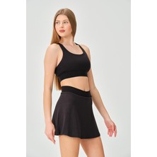Zinde LIFE P-003008-KADIN Düz Spor Etek Günlük ve Spor Kombinlenen Içi Taytlı Gizli Cepli Spor Şortlu Mini Etek-Siyah