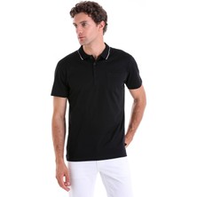 Hatemoğlu Siyah Regular Fit Düz 100% Pamuk Polo Yaka Tişört