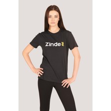 Zinde LIFE P-002993-KADIN %100 Pamuklu Bisiklet Yaka Kısa Kol Rahat Kesim Casual Spor T-Shirt - Tişört-Siyah