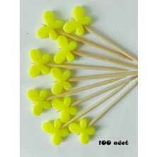 TM Tasarım Mağazası 100 Adet Dekoratif Kelebek Boncuklu Sunum Kürdanı 6 cm Sarı - Kelebek 15 mm