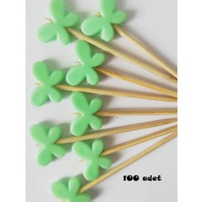 TM Tasarım Mağazası 100 Adet Dekoratif Kelebek Boncuklu Pasta Kürdanı 6 cm Yeşil - Kelebek 15 mm
