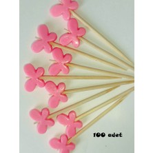 TM Tasarım Mağazası 100 Adet Dekoratif Kelebek Boncuklu Sunum Kürdanı 6 cm Şeker Pembesi - Kelebek 15 mm