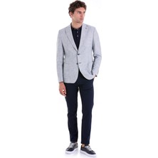 Saykı A. Mavi Slim Fit Fit Düz Mono Yaka Casual Keten Ceket