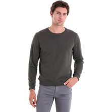 Hatemoğlu Haki Regular Fit Düz Pamuklu Bisiklet Yaka Sweatshirt
