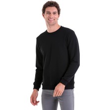 Hatemoğlu Siyah Regular Fit Düz Pamuklu Bisiklet Yaka Sweatshirt