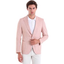 Saykı Brick Slim Fit Düz Sivri Yaka Casual Keten Ceket