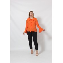Moda Berray 3241-5T Turuncu Ispanyol Kol Boyun Bağlama Detaylı Bluz