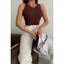 MyLove Fitilli Crop Atlet Kahve