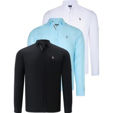 Dewberry Üçlü Set G674 Dewberry Erkek Gömlek Lacivert Beyaz Camgöbeği