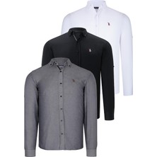 Dewberry Üçlü Set G674 Dewberry Erkek Gömlek-Siyah-Beyaz-Füme