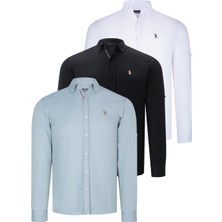 Dewberry Üçlü Set G674 Dewberry Erkek Gömlek Siyah Beyaz Su Yeşili