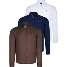 Dewberry Üçlü Set G674 Dewberry Erkek Gömlek-Lacivert-Beyaz-Toprak