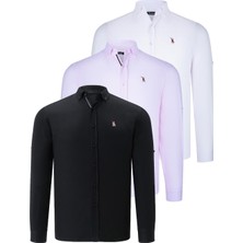 Dewberry Üçlü Set G674 Dewberry Erkek Gömlek-Siyah-Beyaz-Pembe
