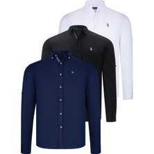 Dewberry Üçlü Set G674 Dewberry Erkek Gömlek Siyah Beyaz Lacivert