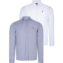 Dewberry Ikili Set G674 Dewberry Erkek Gömlek-Beyaz-Gri