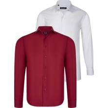Dewberry Ikili Set G726 Dewberry Erkek Gömlek-Beyaz-Bordo