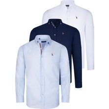 Dewberry Üçlü Set G674 Dewberry Erkek Gömlek Lacivert Beyaz Açık Mavi
