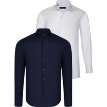 Dewberry Ikili Set G726 Dewberry Erkek Gömlek-Beyaz-Lacivert