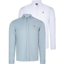 Dewberry Ikili Set G674 Dewberry Erkek Gömlek Beyaz Su Yeşili