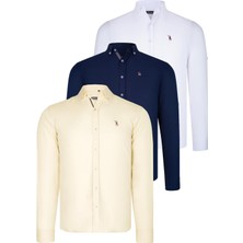 Dewberry Üçlü Set G674 Dewberry Erkek Gömlek-Lacivert-Beyaz-Sarı