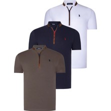 Dewberry Üçlü Set T8571 Dewberry Fermuarlı Erkek T-Shırt-Lacivert-Beyaz-Haki