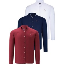 Dewberry Üçlü Set G674 Dewberry Erkek Gömlek Lacivert Beyaz Bordo