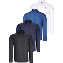 Dewberry Dörtlü Set G725 Dewberry Erkek Gömlek-Siyah-Beyaz-Lacivert-Indigo