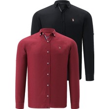 Dewberry Ikili Set G674 Dewberry Erkek Gömlek-Siyah-Bordo