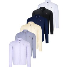 Dewberry Altılı Set G674 Dewberry Erkek Gömlek Siyah Beyaz Lacivert Gri Sarı Lila