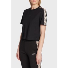 Guess Logo Bantlı % 100 Pamuk Bisiklet Yaka Relaxed Fit Britney T Shirt Bayan T Shirt V3RI08I3Z14 Jblk