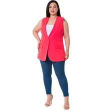 Disentis Modest Büyük Beden Tek Düğmeli Süs Cep Kapaklı Coral Astarlı Yelek