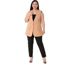 Disentis Modest Büyük Beden Tek Düğmeli Süs Cep Kapaklı Camel Astarlı Yelek