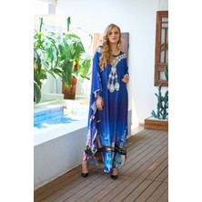 Marina Boutique Mavi Şehir Desenli Krep Kumaş Abaya