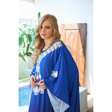 Marina Boutique Mavi Şehir Desenli Krep Kumaş Abaya