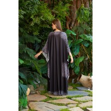 Marina Boutique Siyah Leopar Desenli Krep Kumaş Abaya