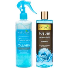 Naturix Bitkisel Collagen Fön Suyu İki Fazlı Sıvı Saç Kremi 400 ml + Okyanus Esintisi Duş Jeli 400 ml