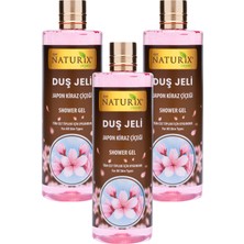 Naturix Aroma Terapi Duş Jeli Japon Kiraz Çiçeği Duş Jeli Kalıcı Kokulu Banyo Jeli 400 ml 3'lü Banyo Seti