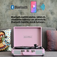 Record Master ST14012 Retro Pikap - Pembe - Bluetooth ve Şarj Özellikli - Tüm Plakları Çalabilme