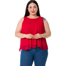 Disentis Modest Büyük Beden Arkadan Bağlama Detaylı Şifon Kırmızı Bluz