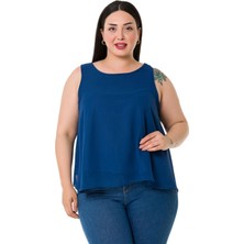 Disentis Modest Büyük Beden Arkadan Bağlama Detaylı Şifon Lacivert Bluz