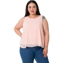 Disentis Modest Büyük Beden Arkadan Bağlama Detaylı Şifon Pudra Bluz