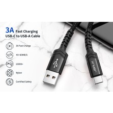 Jsaux Profesyonel Serisi  USB To Type-C 3 Amper Hızlı Şarj ve Data Kablosu 1 Metre iPhone 15 serisi Ve Android Type-C girişli cihazlar ile uyumlu CC0011 Siyah