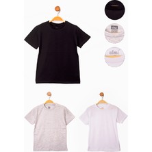 Harika Kids Siyah-Beyaz-Gri Erkek Çocuk Basic 3'lü Kısa Kollu T-Shirt