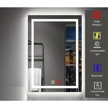 Buğusan 70X120 cm Bluetoothlu Buğu Çözücülü Dokunmatik Işıklı Kumlamalı Banyo Aynası