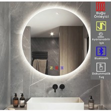 Buğusan 60 cm Çap Bluetoothlu Buğu Çözücülü Dokunmatik Işıklı Ledli Yuvarlak Banyo Aynası