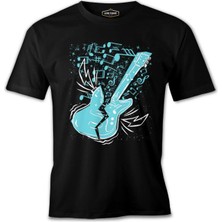 Lord T-Shirt A Broken Electric Guitar With Music Notes Around Siyah Erkek Tshirt